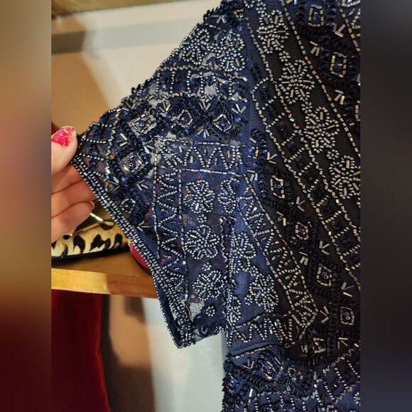 Navy Blue Beaded Formal Mother Of the Bride Dress Pisarro Nights - Picture 6 of 11